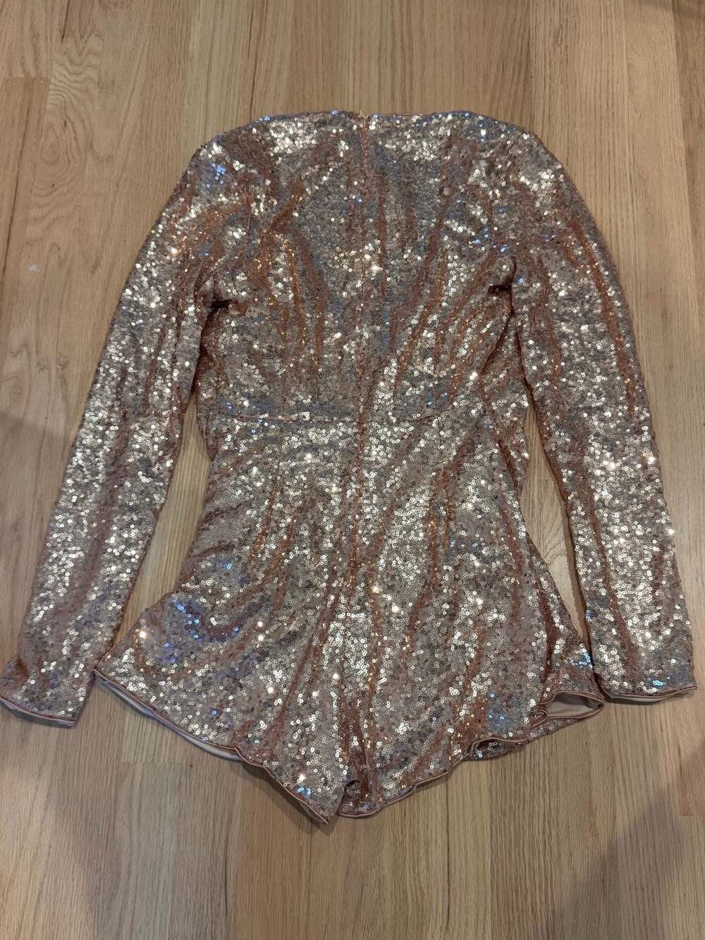 H&M Rose Gold Sequin Long Sleeve Romper Size S
